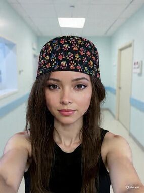 Handmade Black Multicolored Paw Prints Scrub Cap/ Nurse Hat